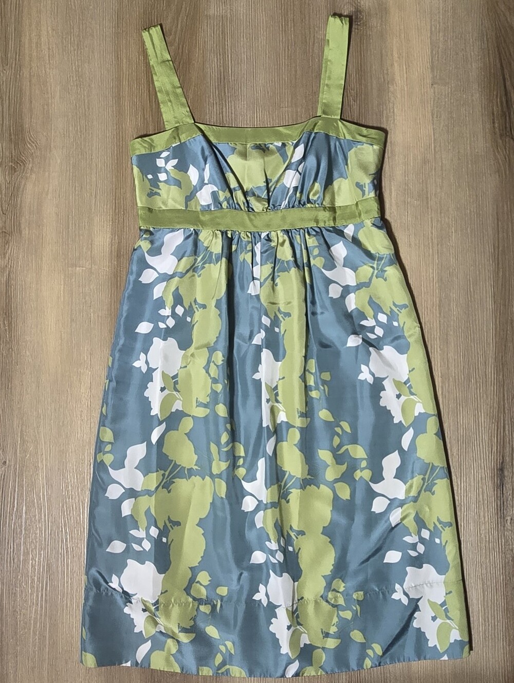 Vintage Max & Cleo Silk Blue and Lime Floral Midi Sundress
